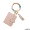 13 Styles Fashion PU Leather Bracelet Wallet Keychain Party Favor Tassels Bangle Key Ring Holder Card Bag Silicone Beaded Wrist 912