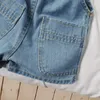 Salopette bébé fille garçon denim salopette shorts poche infantile enfant en bas âge jean jarretelles shorts enfant salopette courte été bébé vêtements 1-7 ans 220909