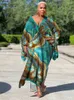 Kvinnors badkläder 2022 Vintage Bikini Cover-ups Plus Size Long Kaftan Elegant V-hals Beach Dress Summerkläder bär baddräkt täcker A2022