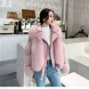 Women's Fur Faux Fashionable warm short fur coat and sheepskin leather full motorcycle jacket luxury women's winter 220912