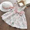 Girl Dresses Summer Baby Dress 2-Piece Cotton Sleeveless Bow Flower Sun Hat 0-5 Year Old Breathable Leisure Skirt