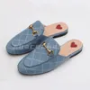 2022 Designer Mules Slippers Women Loafers Genuine Leather Sandals luxury Casual Shoes Horsebit half drag Princetown Metal Chain Shoe cowhide Slipper