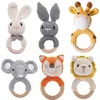 Rattles Mobiles 1PC Baby Toys Wood Teether virkning Mönster Rabbit Lion Beartoy Born Gift Anpassad namn 220909