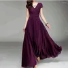 Casual Dresses Plus Size Black Color Elegant Women Dress Wedding Party Gown V Neck Short Sleeve Slims Fit Maxi Sexy Summer