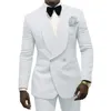 Men's Suits Blazers Ivory Jacquard Groom Tuxedos Double Breasted Men Suits Shawl Lapel 2 Pcs Groomsmen Fashion Jacket with Pants 220909