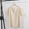 Shirt 2022 dames zomer plus size tops voor vrouwen grote korte mouw losse asymmetrie beige gebreide t-shirt 3xl 4xl 5xl