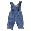 Overall 1-7y ruffles romper för flicka blixtlås casual denim jumpsuit småbarn flickor kläder bodysuit barn overall jeans outfits 220909