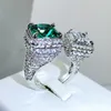 2022 Top Sell Wedding Rings Luxury Jewelry 925 Sterling Silver Princess Cut Emerald CZ Diamond Gemstones Party Eternity Women Engagement Open Adjustable Ring Gift