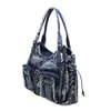 Kv￤llsp￥sar lyx denim jean v￤ska kvinnor handv￤ska kvinnliga flera fickor axel crossbody diamante girsl damer tote party bolsas