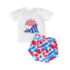 Set di abbigliamento nacque naci 4 ﾰ di luglio 2pcs outfit USA bandiera americana a maniche corte t-shirt cravatta tintura pantaloncini estate