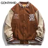 Kurtki męskie Hip Hop skórzane uniwerek Bomber Streetwear Mens Embodiery Letter College Harajuku Patchwork 220912