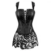 Bustiers corsets mode femme faux cuir steampunk corset sexy overbust plus taille burlesque lingerie bustie avec jupe