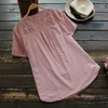 Blusas de mujer de talla grande 5XL 2022, Tops bordados de manga corta a la moda para mujer, camisas florales informales de verano para mujer