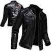 Men's Leather Faux Trend Skull Print Coats Casual Motorcycle Punk Style Jacket EU Size S-2XL 220912