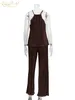 Pantalon deux pièces femme Clacive Sexy marron débardeur ensemble femme 2 pièces Chic été décontracté taille haute pantalon ensemble femme Elegnat Slim pantalon plissé costumes 220912