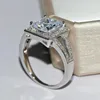 حلقات الكتلة 925 Silver Jewelry Square square Zircon Gemstones Finger Finger for Women Wedding Complement Promiss