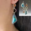 Boucles d'oreilles pendantes deux tons métal géométrique cercle Triangle pierre naturelle asymétrique pour les femmes mode Vintage gitane bijoux en gros