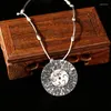 Pendant Necklaces Tibetan Jewelry Vintage Round Silver Plated Pendants Femme Hollow Carved Flower Alloy For Women