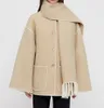 22FW totem Singlebreasted Tassel Scarf Wool Coat grey Colors grey and apricot2671687