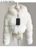 Mulheres Fur Faux Zadorin Alta Qualidade Ry Cropped Casacos e Jaquetas Mulheres Fluffy Top Coat com Capuz Jaqueta de Inverno Manteau Femme 220912
