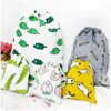 Clothing Storage 3PCS Printed Cotton And Linen Drawstring Bags For Underwear Shoes Travel Clothes Sundries Organizer 3 Size