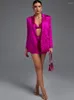 Damen-Trainingsanzüge, langärmeliger Blazer und kurze Anzüge, 3-teiliges Set, rosa Satin, Abendparty, sexy 2022 Herbst-Winter-Landebahnmode