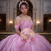 2022 Linia Suknie ślubne różowe z narzędzia do piłki do piłki kwiatowej aplikacje koronkowe koronkowe oparte gorset na słodkie 15 dziewcząt suknie ślubne GB0912