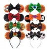 Hårtillbehör Halloween Pumpkin Ears pannband Girls paljetter 5 "Bow Band Kids Adult Festival Party DIY 220909