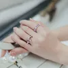 Anillo clásico de Color plateado con forma de corazón de melocotón y geometría de cristal rosa para mujer, conjunto de lujo para chica de boda con joyería de moda coreana