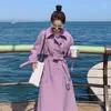 여자 트렌치 코트 모피 카 솔리드 스트레이트 윈드 브레이커 여성 가을 ​​한국하라 주쿠 스트리트웨어 보라색 재킷 여성 조류 기질