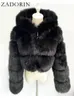 Mulheres Fur Faux Zadorin Alta Qualidade Ry Cropped Casacos e Jaquetas Mulheres Fluffy Top Coat com Capuz Jaqueta de Inverno Manteau Femme 220912