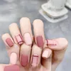 False Nails 24PCS Midi Pink Press On Cute Checkerboard Design Full Coverage Fake Artificial For Women & Girls C66