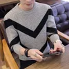 Herrtröjor Mens tröja Autumn Men Long Sleeve Pullovers Outwear Fashion Check Print Round Neck Slim Fit Knit Sweater Top 220912