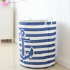 Storage Baskets Stripe anchor Laundry Hamper folding waterproof Clothes Storage Baskets Home decoration barrel kids toy organizer basket 220912