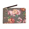 Bolsa Feminina Clutch Bolsa Feminina Moda Patchwork Color Letter Print Couro Genuíno Padrão Floral Interior Zíper Carteiras Unissex