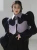 Женское полушерстяное пальто EAM свободного кроя фиолетового цвета, короткое шерстяное пальто большого размера, парки с длинным рукавом, женская мода, осень-зима 1DE4857 220912