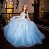 Princesa Blue Sky Quinceanera fora do ombro Apliques de bola vestido Sweet 16 vestidos vestidos de 15 anos feita sob medida