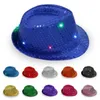 LED Jazz Chapeaux Clignotant Light Up LED Fedora Trilby Paillettes Caps Déguisement Dance Party Chapeaux Unisexe Hip Hop Lampe Chapeau Lumineux FY3870 912