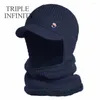 Berets TRIPLE INFINITY Winter Men Hat Outdoor Ear Protection Warm Thick Bicycle Knitted Cap Scarf Windproof Visors Baseball Male