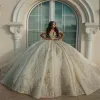 2023 Luxury Dubai Arabia bollklänning Bröllopsklänningar från axelpärlor Lace Appliced ​​Plus Size Custom Made Bridal Clows Backless Robe de