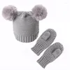 Kl￤der s￤tter barn flickor pojkar handskar baby vinter varm virkning stickad hatt m￶ssa m￶ssor set p31b