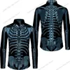 Men's Casual Shirts Punk Style Skeleton Hipster Halloween Cosplay Costumes Men Short/Full Sleeve Fancy Horror Skull Button Down Blouses
