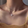 Pendentif Colliers De Mode Brillant Papillon Collier Pour Les Femmes Exquis Double Couche Clavicule Chaîne Strass Fête Bijoux Cadeau 2022