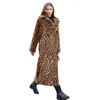 Women's Fur Faux Winter Leopard Print Rabbit Tailored Collar Warm Thick X-Long Coat Long Sleeve Hipster Jacket Feminino 220912