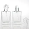 Atomiseur de parfum carré en silex, 100 pièces, rechargeable, flacon vide en verre transparent avec capuchon de 30ml