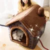 kennels pens Kennel Dog House Bed Tent Indoor Enclosed Warm Plush Sleeping Nest Basket with Removable Cushion Dog Accessory 220912