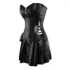 Bustiers korsetter Fashion Womens Faux Leather Steampunk Corset Sexig överbust plus storlek burlesk underkläder bustie med kjol