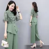 Women's Two Piece Pants Fashion Women Elegant Print Chiffon Suits Female Irregular Blouse Top Wide Leg Pants Trousers Office Lady Casual 2 Piece Set 220912