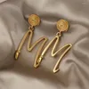 Boucles D'Oreilles Clou Métal M Alphabet Lettre Cercle Plaqué Or Pour Femme Boucles D'Oreilles En Gros