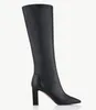 Słynne damskie Balck Square Manzoni Boot Half High Obcined Stopa Bott Mid Calf Booties Ladies Knight Leather Size 35-43